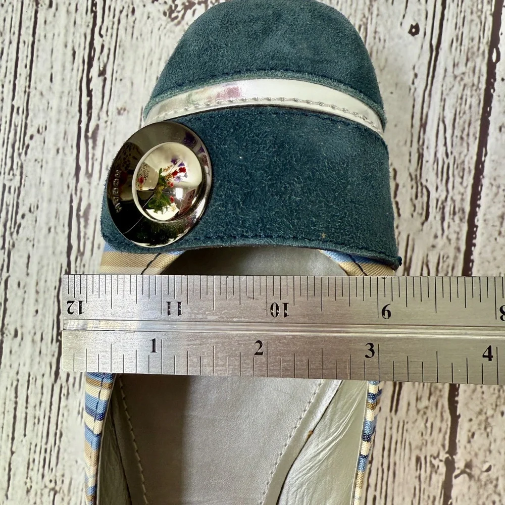 Hogan Women’s Ballet Flats, Size 8,‎ Navy Blue Striped, Silver Hardware, Preppy